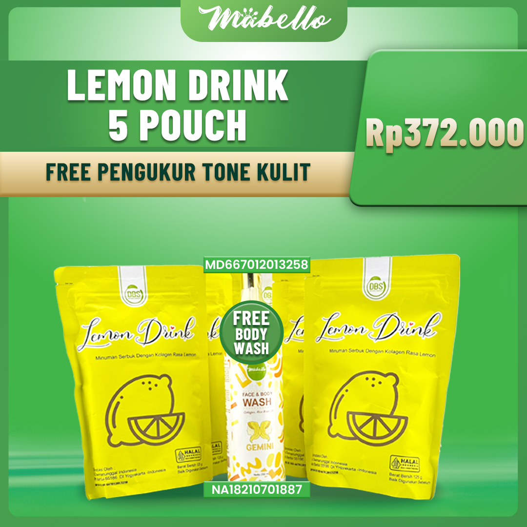 Mabello Minuman Serbuk Lemon Drink 5 Pouch Free Bodywash