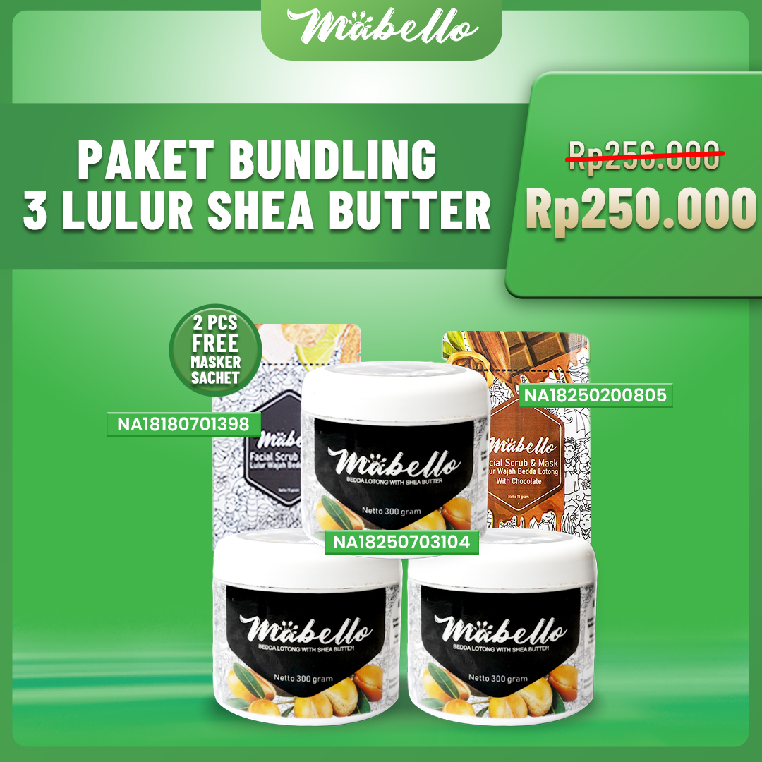 Mabello Paket Bundling 3 PCS Lulur 300gr FREE Masker Sachet 2 PCS Scrub Tubuh 